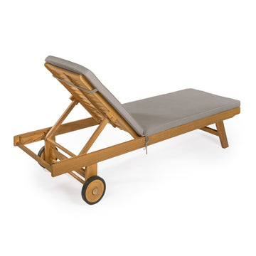 Mallorca 77.56"x23.62" Modern Classic Adjustable Acacia Wood Chaise Outdoor Lounge Chair with Cushion & Wheels - JONATHAN Y